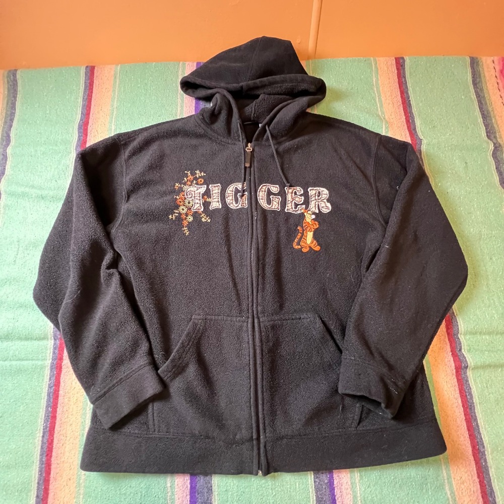 Disney Tigger Hoodie Womens Large Black Fleece Full Zip Winnie The Pooh Vintage